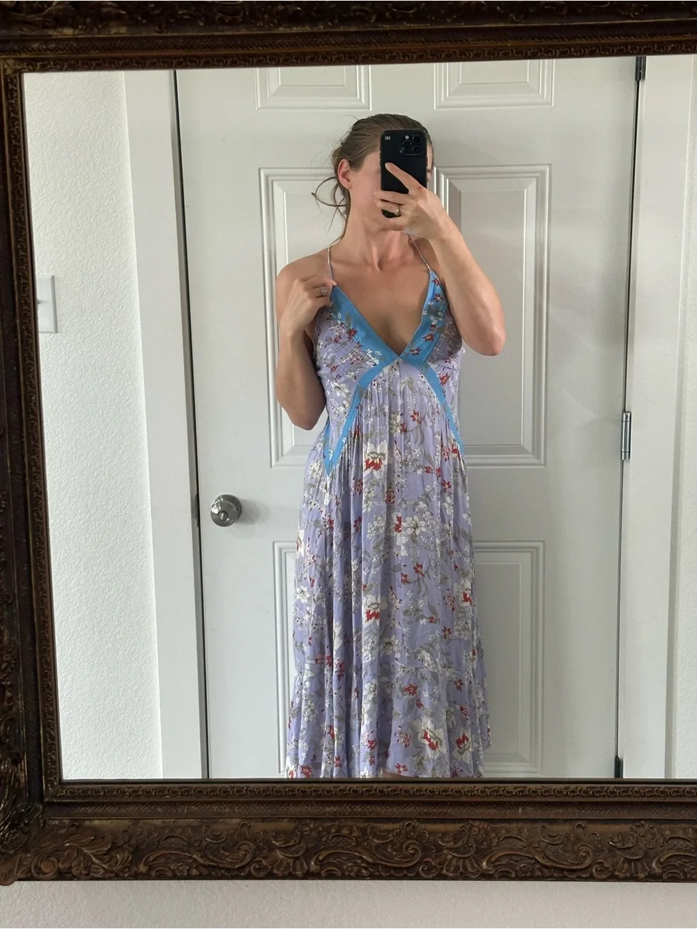 Free People Lavender Floral Slip Dress with Turquoise Trim - Picture 8 of 8